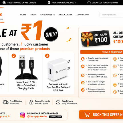 ₹1 Mega Sale Offer – Win Premium Accessories | Humpy Case |FLASH SALE(NO COD)