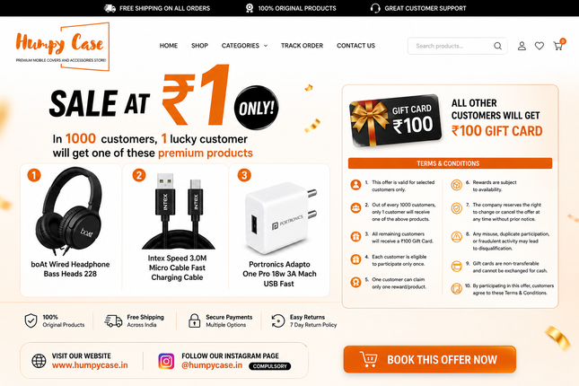 ₹1 Mega Sale Offer – Win Premium Accessories | Humpy Case |FLASH SALE(NO COD)