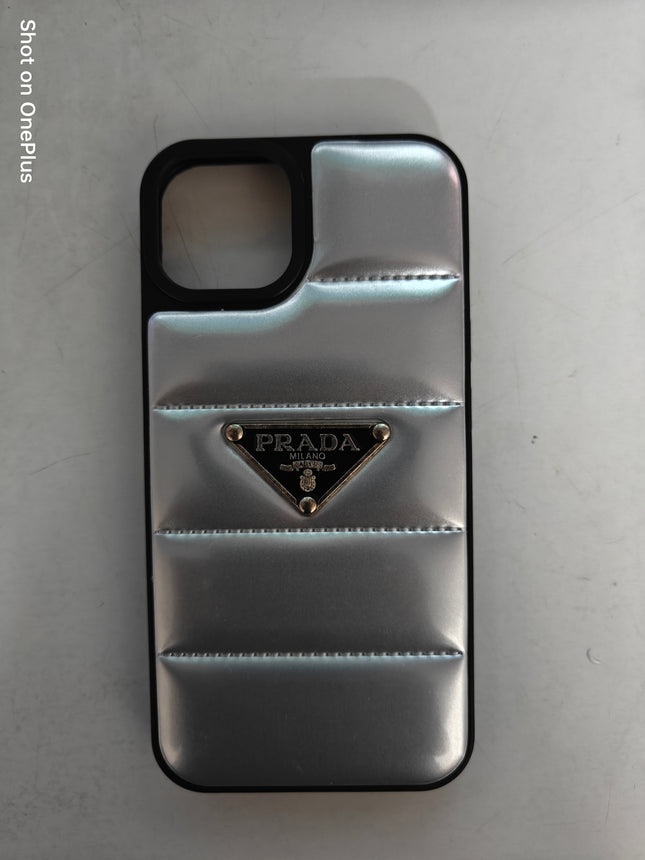 Apple iPhone 14 Prada Puffer Silicon Slim Anti-Scratch Protective -Silver Case