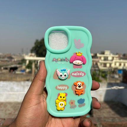 Back Cover for Apple iPhone , 3D Cute Curly Wave Cartoon Characters and Cherry Shockproof Soft Bumper Silicone Case