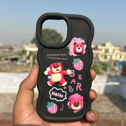 Back Cover for Apple iPhone , 3D Cute Curly Wave Cartoon Characters and Cherry Shockproof Soft Bumper Silicone Case