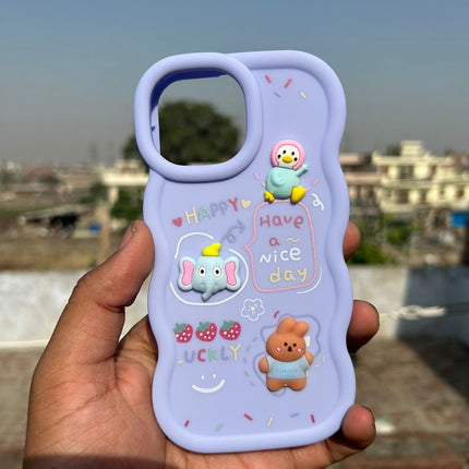 Back Cover for Apple iPhone , 3D Cute Curly Wave Cartoon Characters and Cherry Shockproof Soft Bumper Silicone Case