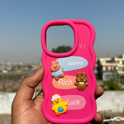 Back Cover for Apple iPhone , 3D Cute Curly Wave Cartoon Characters and Cherry Shockproof Soft Bumper Silicone Case
