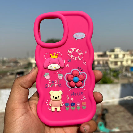 Back Cover for Apple iPhone , 3D Cute Curly Wave Cartoon Characters and Cherry Shockproof Soft Bumper Silicone Case