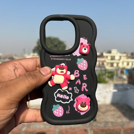 Back Cover for Apple iPhone , 3D Cute Curly Wave Cartoon Characters and Cherry Shockproof Soft Bumper Silicone Case