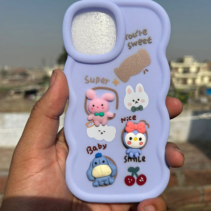 Back Cover for Apple iPhone , 3D Cute Curly Wave Cartoon Characters and Cherry Shockproof Soft Bumper Silicone Case