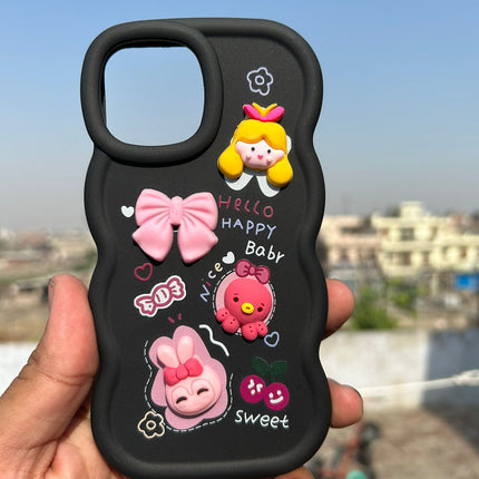 Back Cover for Apple iPhone , 3D Cute Curly Wave Cartoon Characters and Cherry Shockproof Soft Bumper Silicone Case