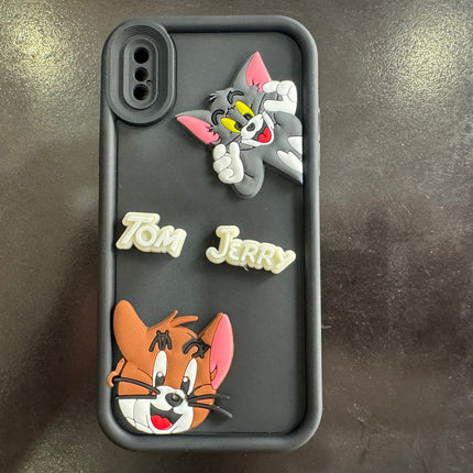 Tom and Jerry Cartoon Case, 3D Curly Tom&Jerry Funny Wave Cute Full Protective Back Case Soft Silicone