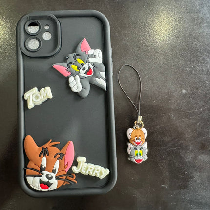 Tom and Jerry Cartoon Case, 3D Curly Tom&Jerry Funny Wave Cute Full Protective Back Case Soft Silicone