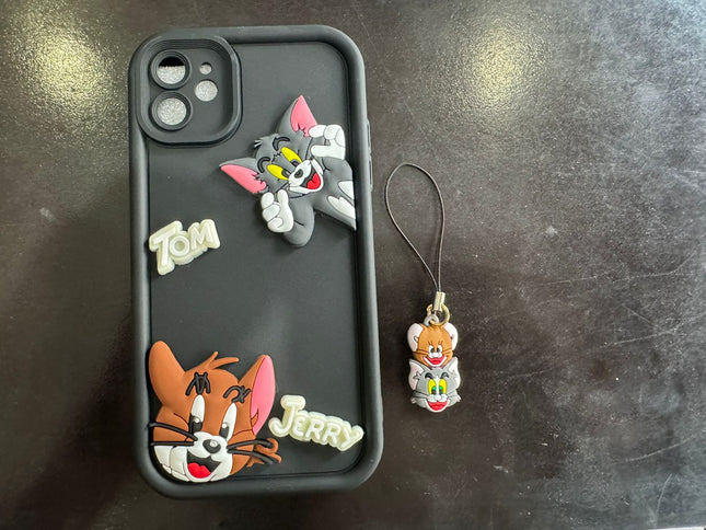 Tom and Jerry Cartoon Case, 3D Curly Tom&Jerry Funny Wave Cute Full Protective Back Case Soft Silicone