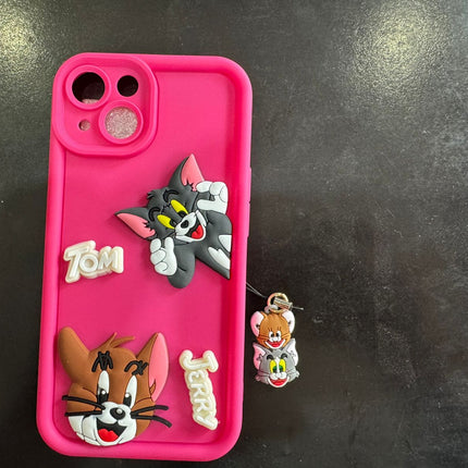 Tom and Jerry Cartoon Case, 3D Curly Tom&Jerry Funny Wave Cute Full Protective Back Case Soft Silicone