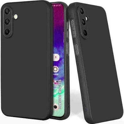 Edge To Edge Tempered Glass +Plain Black Soft Silicone Case for Samsung Galaxy M56 5G