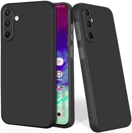 Edge To Edge Tempered Glass +Plain Black Soft Silicone Case for Samsung Galaxy M56 5G