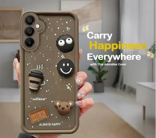 Samsung Galaxy M56 | Cute Fun Cartoon 3D Bear Silicone Full Body Protection Back Cover (Brown)