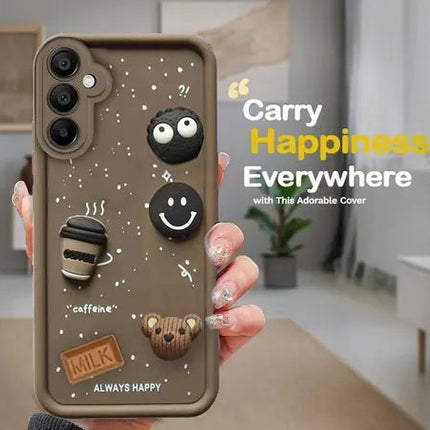 Samsung Galaxy M56 | Cute Fun Cartoon 3D Bear Silicone Full Body Protection Back Cover (Brown)
