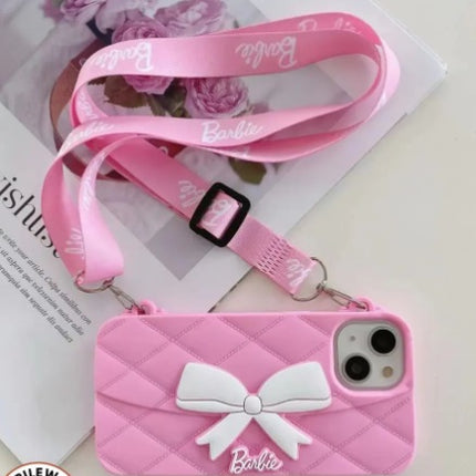 Case Creation Trendy Premium Fancy Cute Barbie Bow Case For iPhone Handbag Purse Case With Strap,Wallet Phone Chain Cover | Fashion iPhone