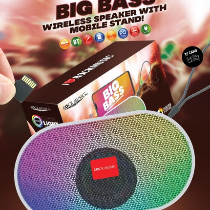 Grey ROCK MUSIC BT-654FMDL Big Bass Wireless Speaker