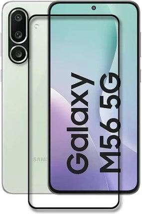 Edge To Edge Tempered Glass +Plain Black Soft Silicone Case for Samsung Galaxy M56 5G