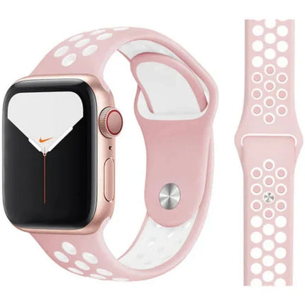 Nike Silicone Soft Watch Band for Apple Watch 38mm | 40mm | 41mm | 42mm Series 10 / Baby Pink White 41-45(Ultra)